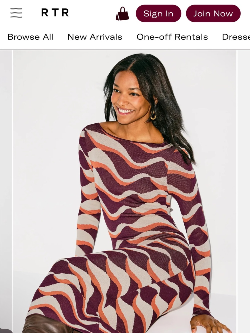 RTR Wave-Print Long Sleeve Knit Midi Dress in Berry Multi